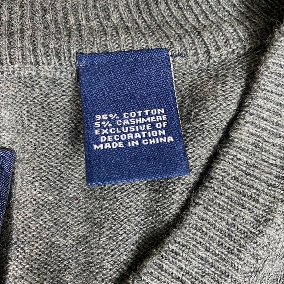 Chaps Mens Sweater Gray Red Striped V Neck Long Sl - Picture 6 of 6